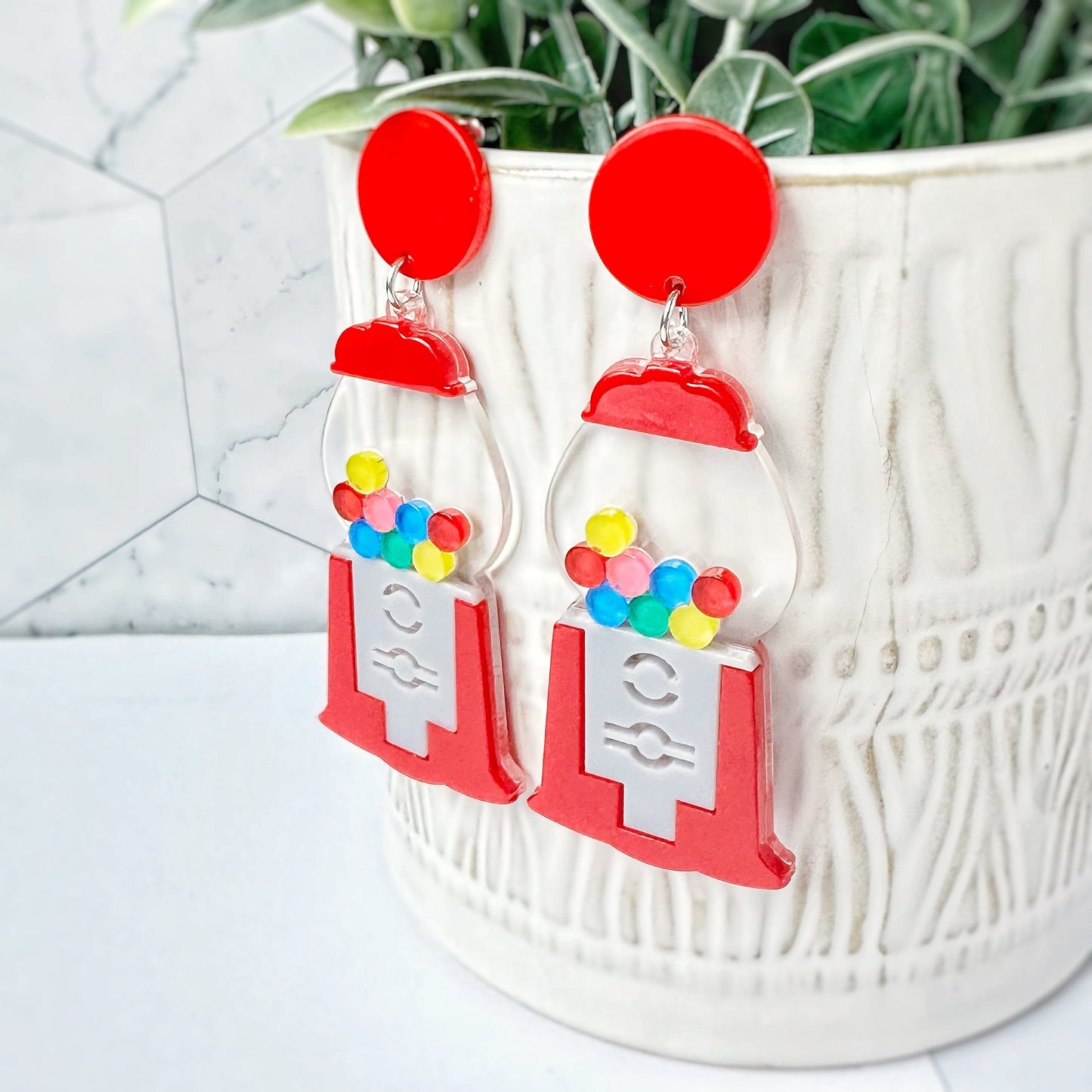 KellyMack.Co Gumball Machine Acrylic Dangle Rainbow Earrings