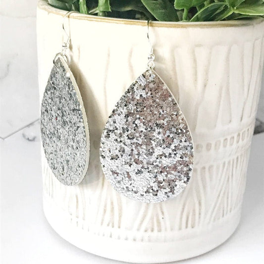 KellyMack.Co Hailey - Silver Crunchy Glitter Teardrop