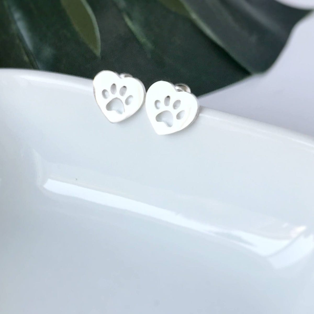 KellyMack.Co Heart Paw Stainless Steel Post Earrings