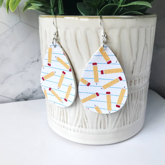 KellyMack.Co Hillary :: Pencils and Lined Paper Teacher Earrings