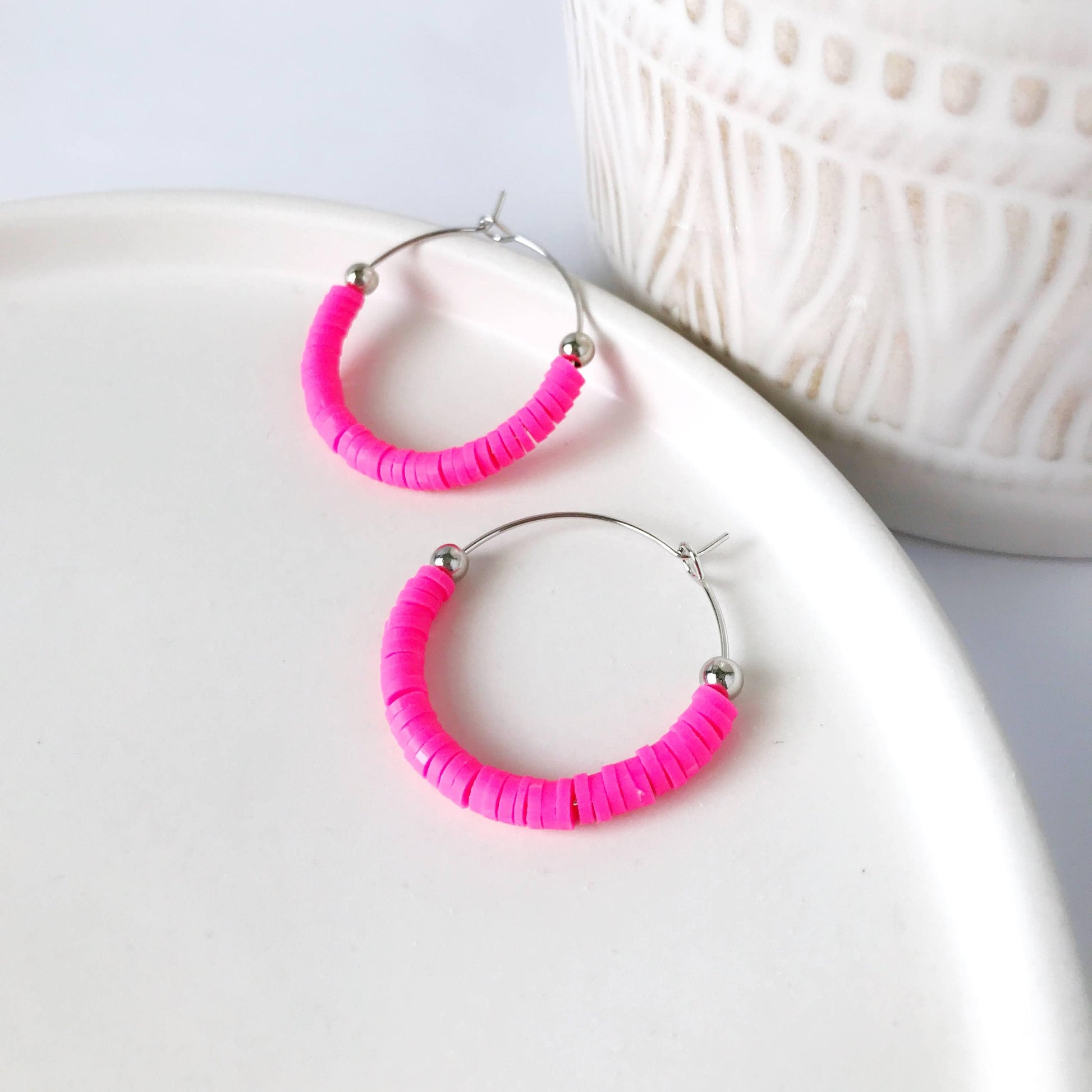 KellyMack.Co Hot Pink Harlow Mini Beaded Hoop Earrings