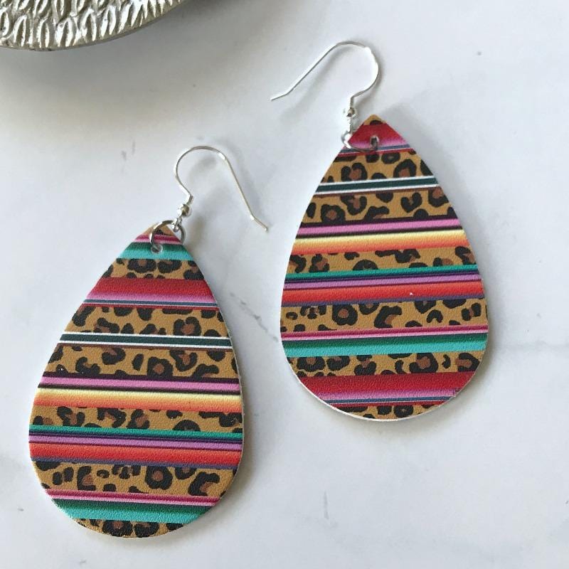 KellyMack.Co Indie Leopard Rainbow Faux Leather Teardrop