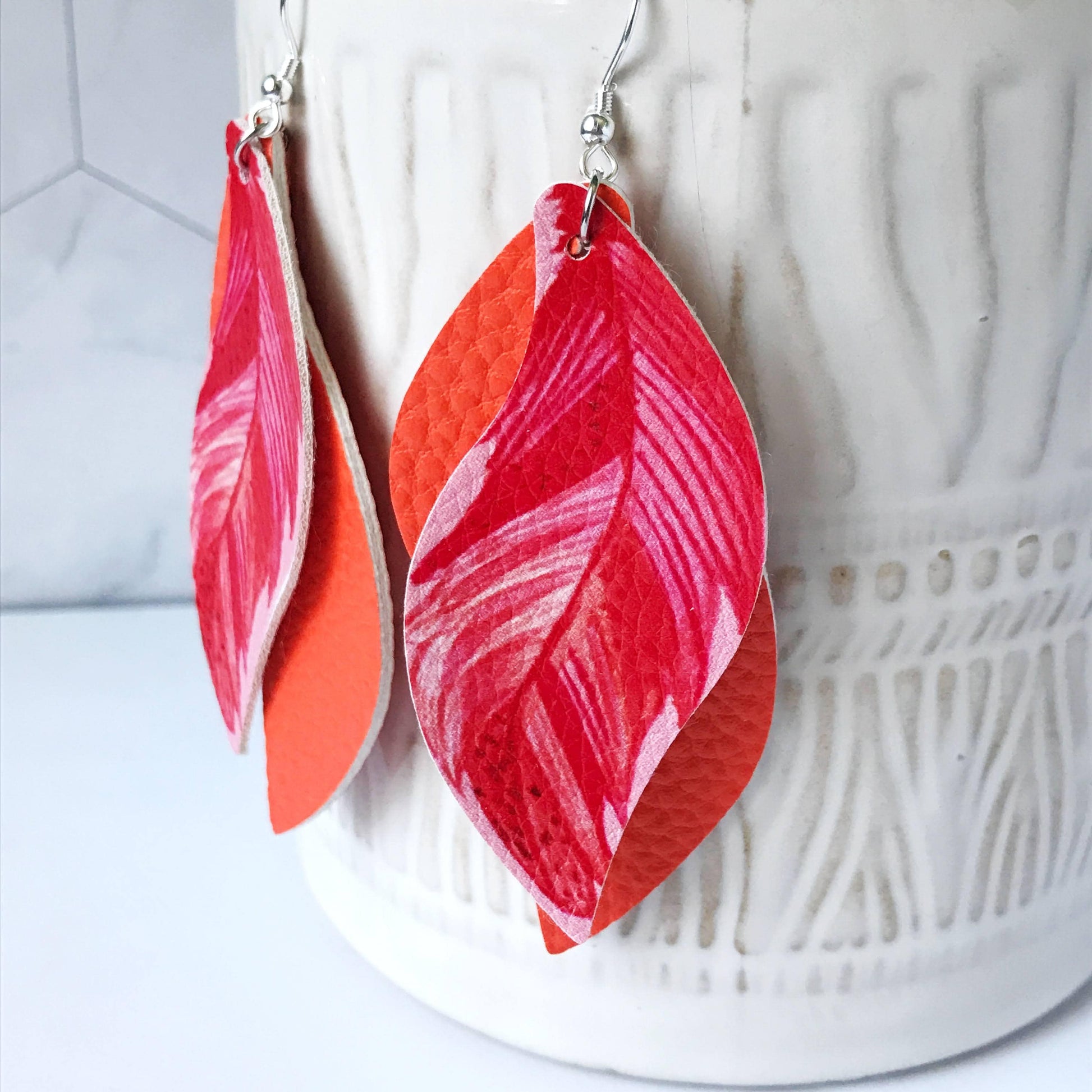 KellyMack.Co Jeanette:: Double Layer Orange with Red Feather Faux Leather