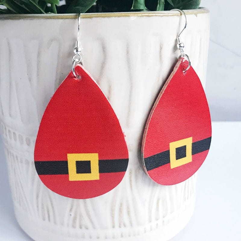 KellyMack.Co Joy- Santa Suit Christmas Faux Leather Earrings