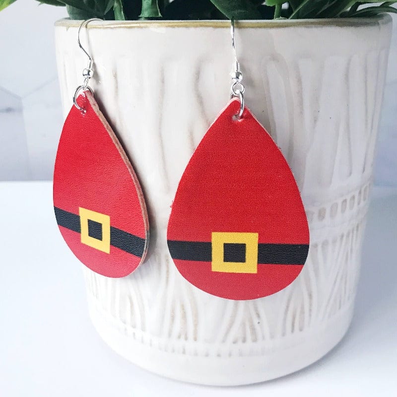 KellyMack.Co Joy- Santa Suit Christmas Faux Leather Earrings