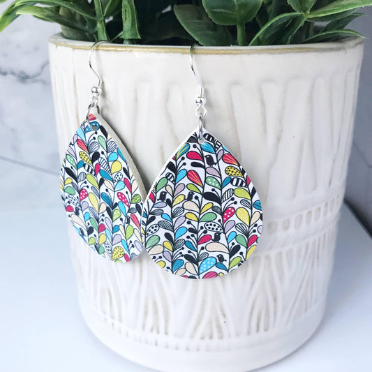 KellyMack.Co Karena: Colorful Leaves and Vines Floral Nature Earrings Faux Leather