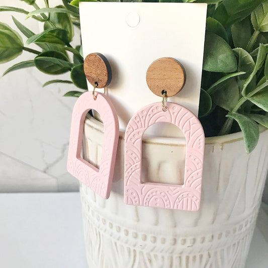 KellyMack.Co Lanie :: Pink Arch Wood Post Earrings