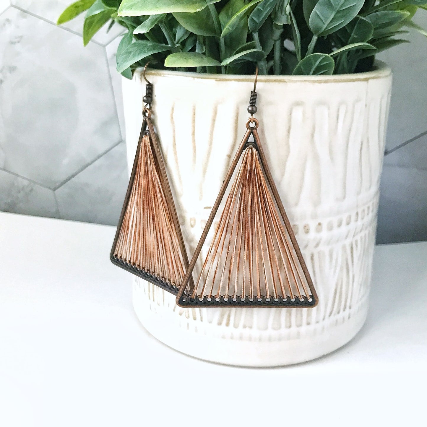 KellyMack.Co Latte Triangle Remedy - Threaded Boho Dangle Teardrop and Triangle Earrings