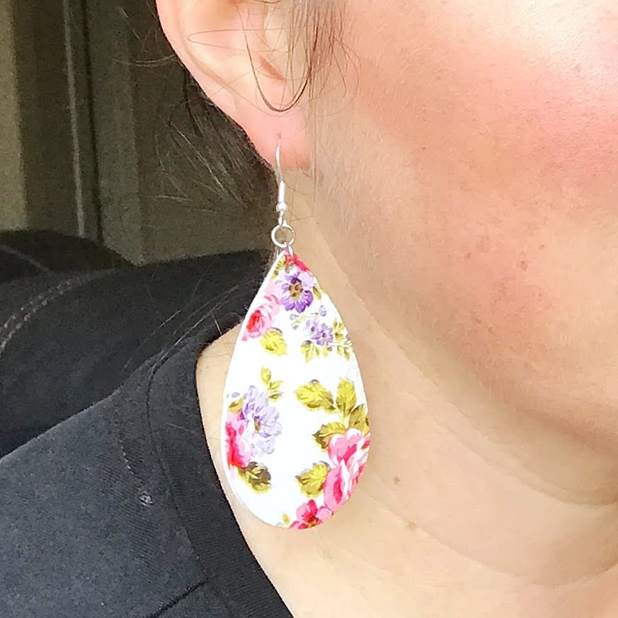 KellyMack.Co Madison - White Floral Faux Leather Earrings