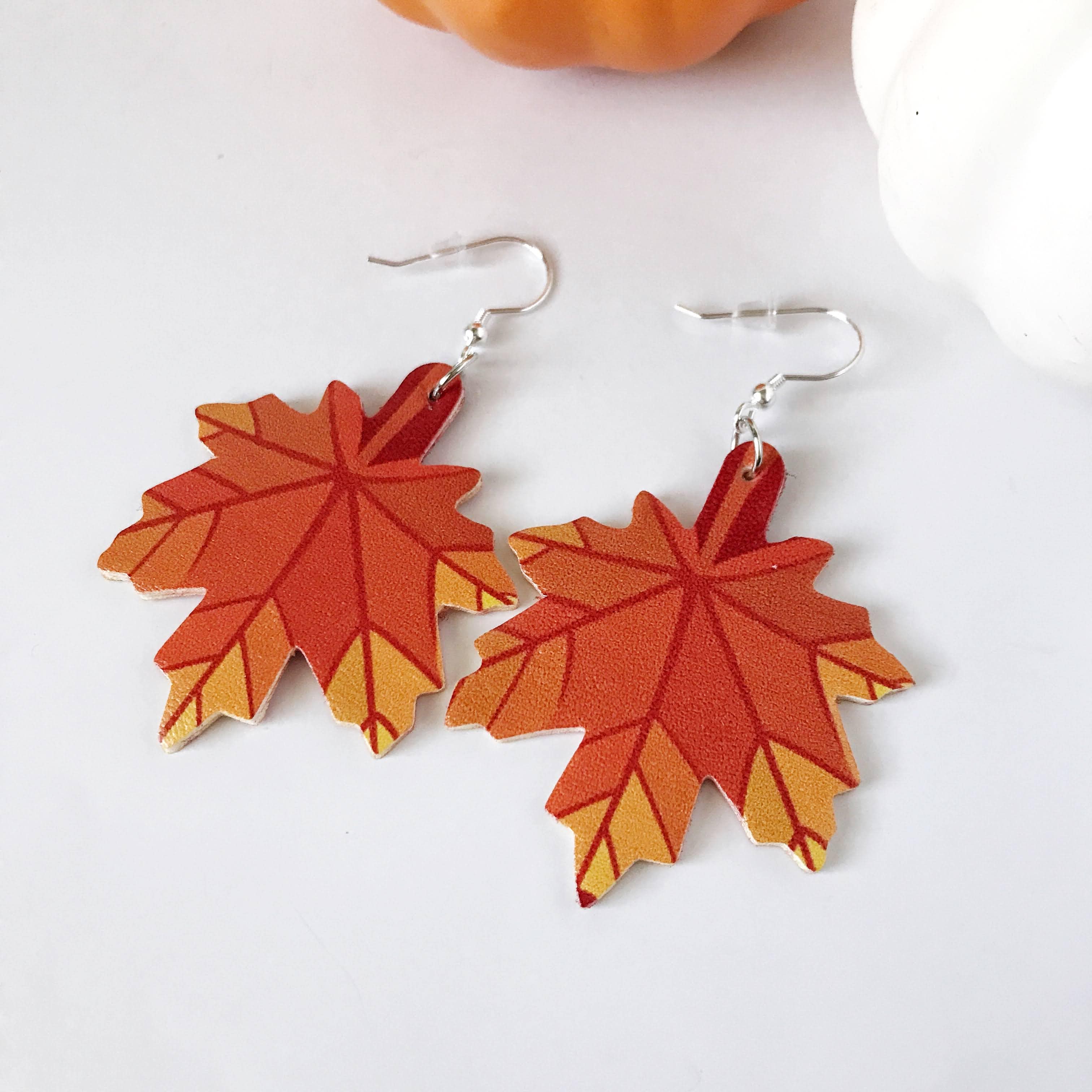 Fall faux outlet leather earrings