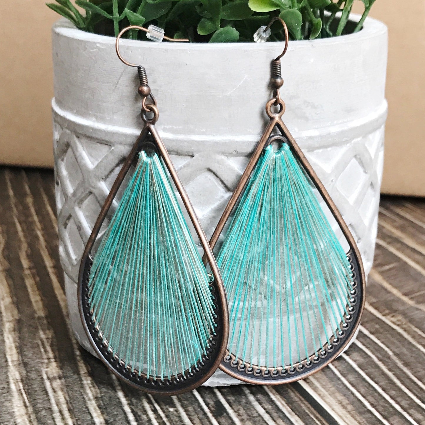 KellyMack.Co Mediterranean teardrop Remedy - Threaded Boho Dangle Teardrop and Triangle Earrings