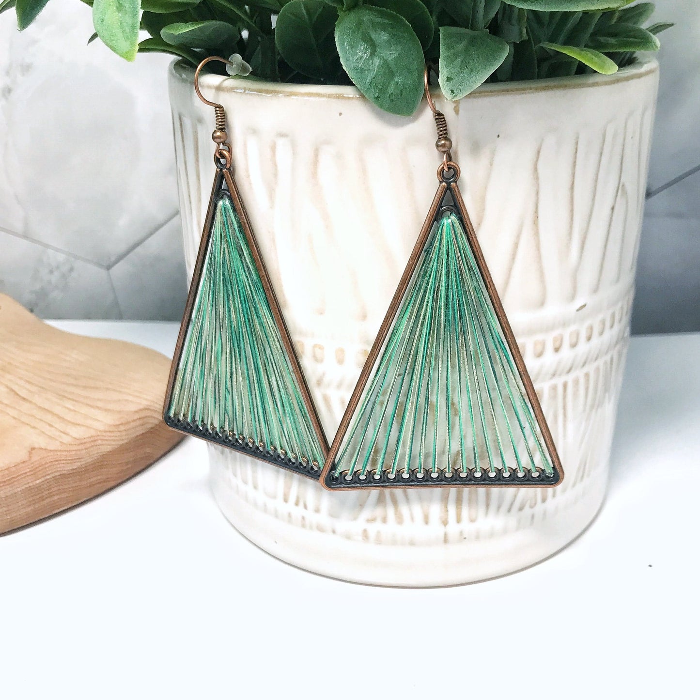 KellyMack.Co Mediterranean triangle Remedy - Threaded Boho Dangle Teardrop and Triangle Earrings