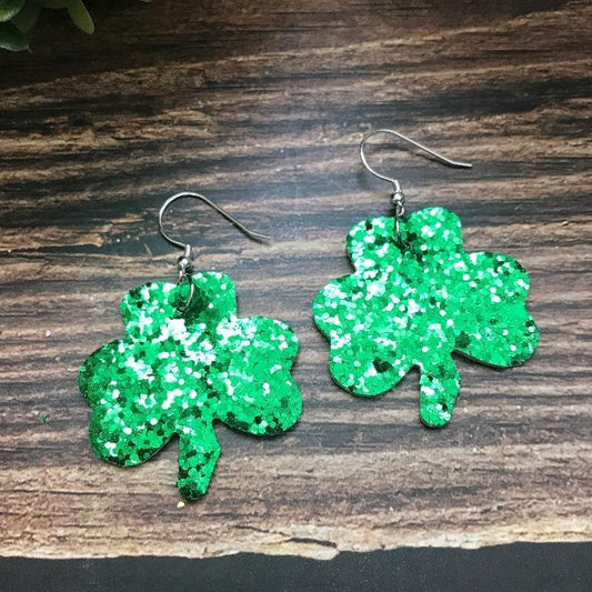 KellyMack.Co Merida - Glitter Shamrock St Patricks Day Faux Leather Earrings