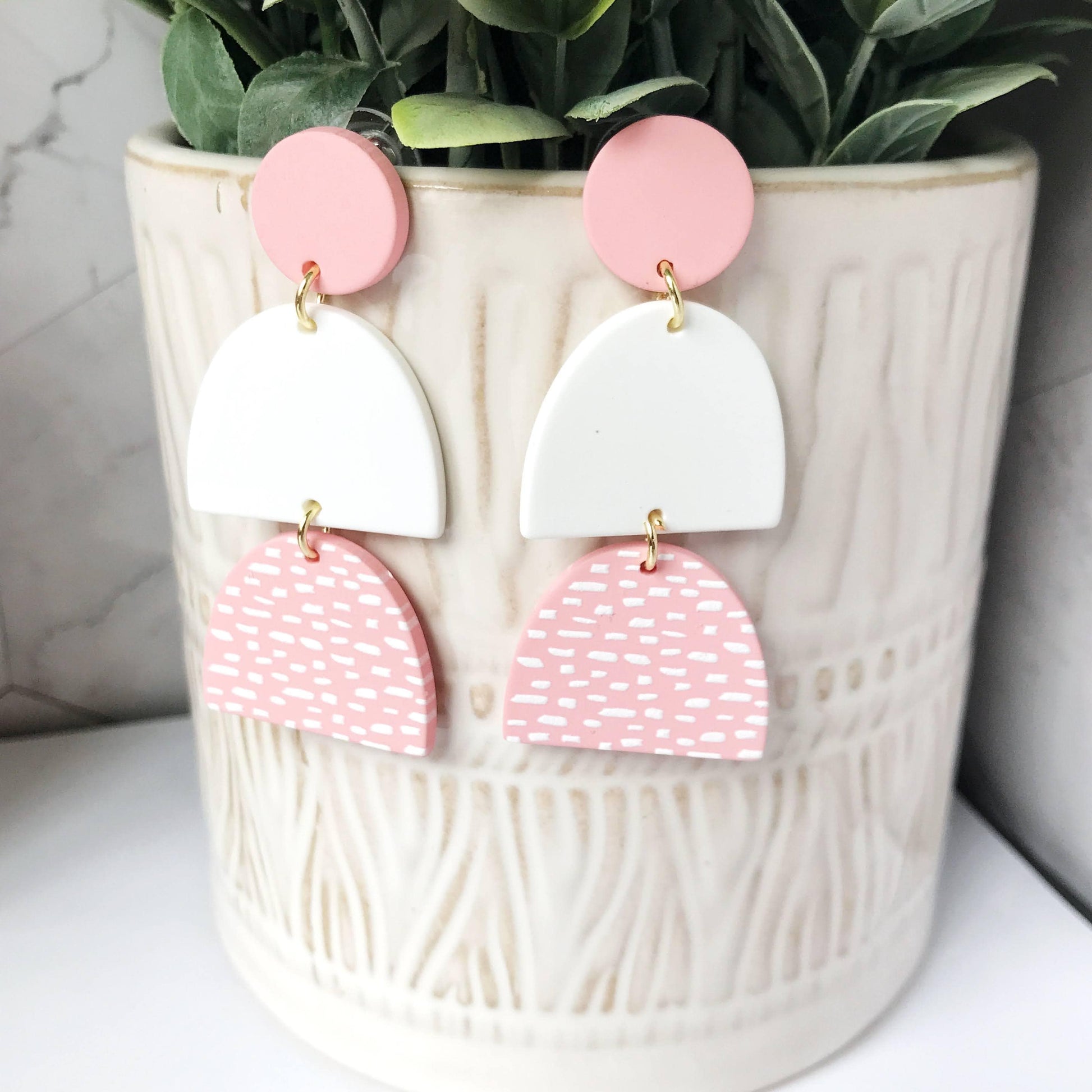KellyMack.Co Pink Circle 3-Layer Acrylic Dangle Earrings