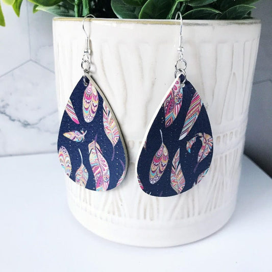 KellyMack.Co Piper - Feathers Faux Leather Earrings