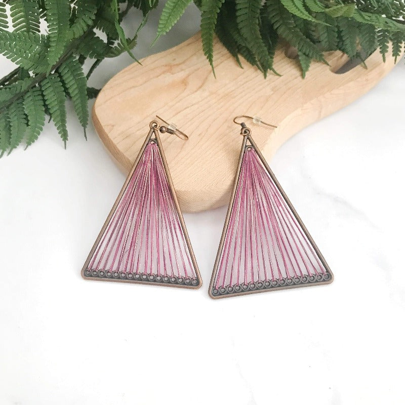 KellyMack.Co Plum triangle Remedy - Threaded Boho Dangle Teardrop and Triangle Earrings