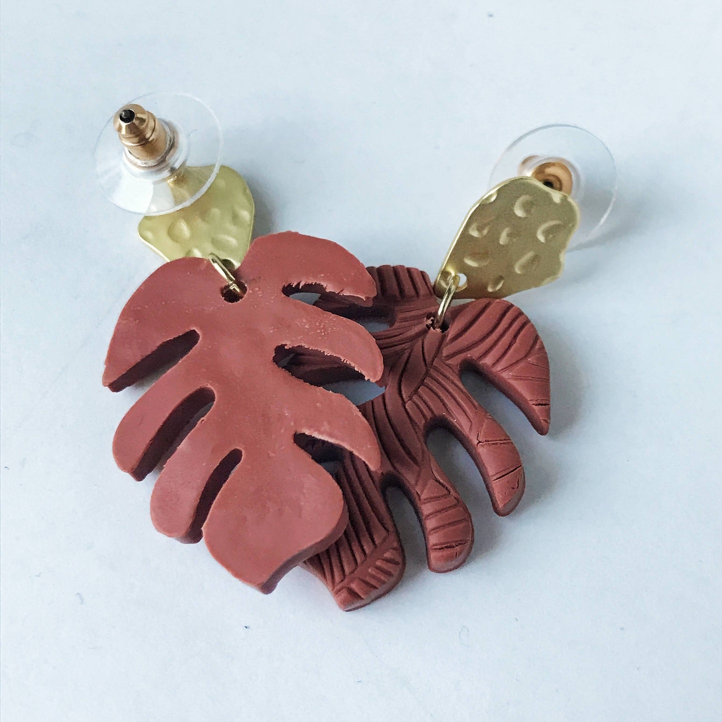 KellyMack.Co Polymer Clay Texture Leaf Earrings w/Gold Post