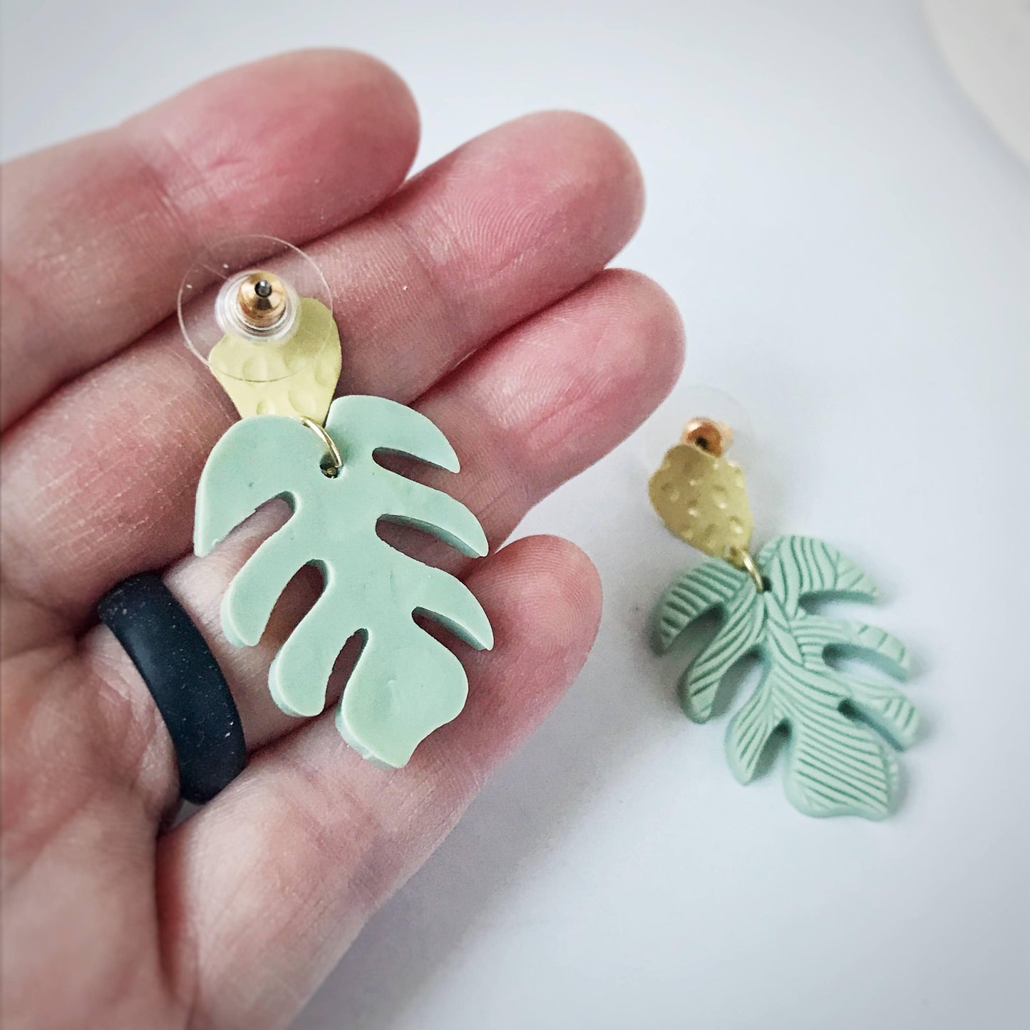 KellyMack.Co Polymer Clay Texture Leaf Earrings w/Gold Post