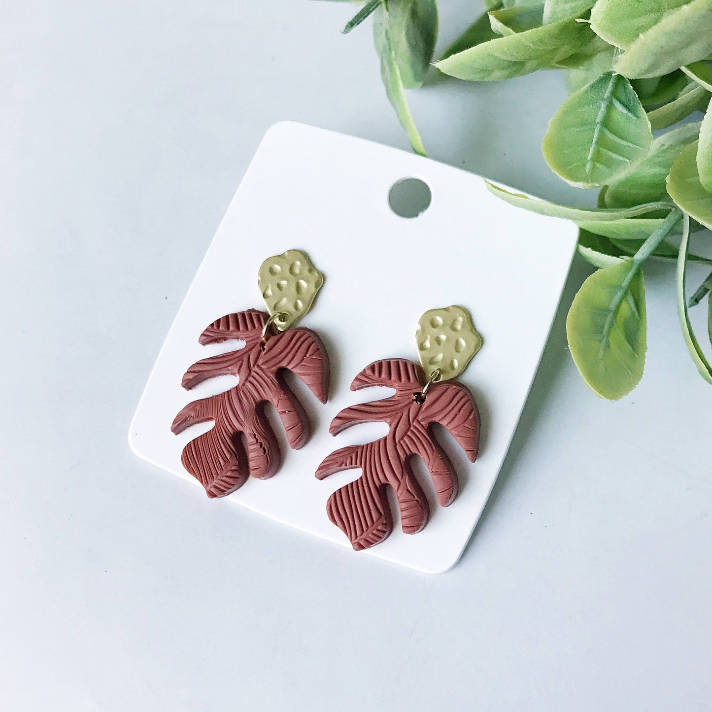 KellyMack.Co Polymer Clay Texture Leaf Earrings w/Gold Post