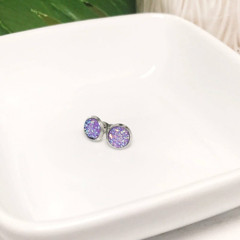KellyMack.Co Purple small (8mm) Sadie - Elegant Druzy Stone Earrings