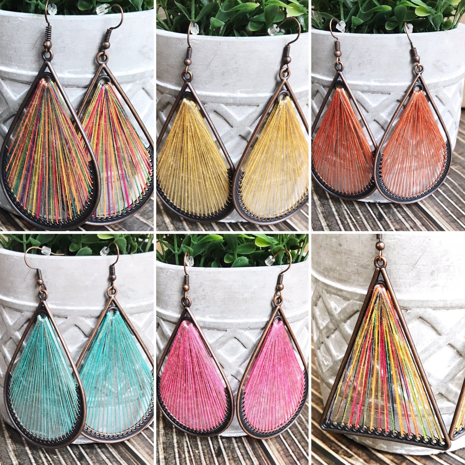 KellyMack.Co Remedy - Threaded Boho Dangle Teardrop and Triangle Earrings