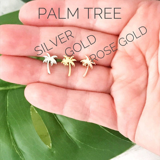 KellyMack.Co Rose Gold Palm Tree Stainless Steel Post Earrings