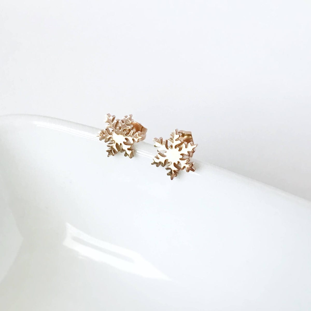 KellyMack.Co Rose Gold Snowflake Stainless Steel Post Earrings