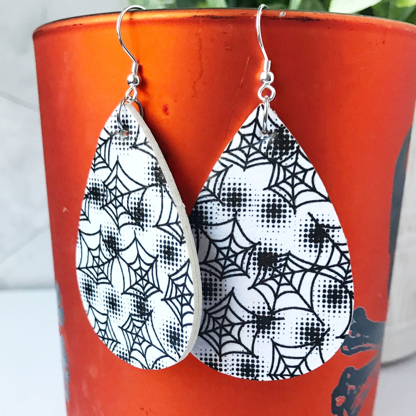 KellyMack.Co Sabrina: Black and White Spiderweb Faux Leather Earrings