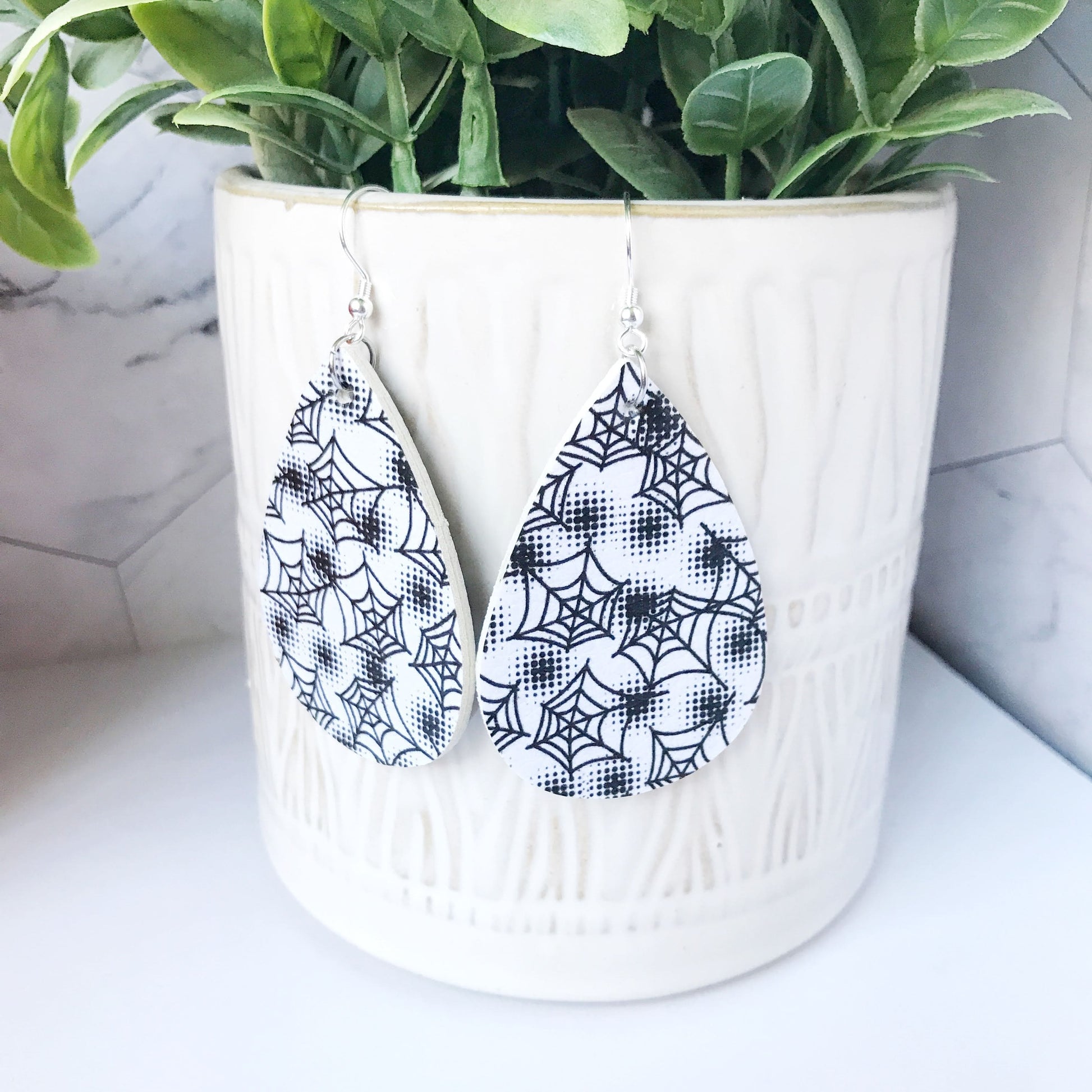 KellyMack.Co Sabrina: Black and White Spiderweb Faux Leather Earrings