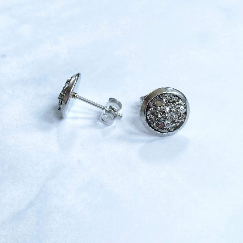 KellyMack.Co silver Sadie - Elegant Druzy Stone Earrings