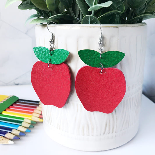 KellyMack.Co Shirley - Red Apple Faux Leather Earrings