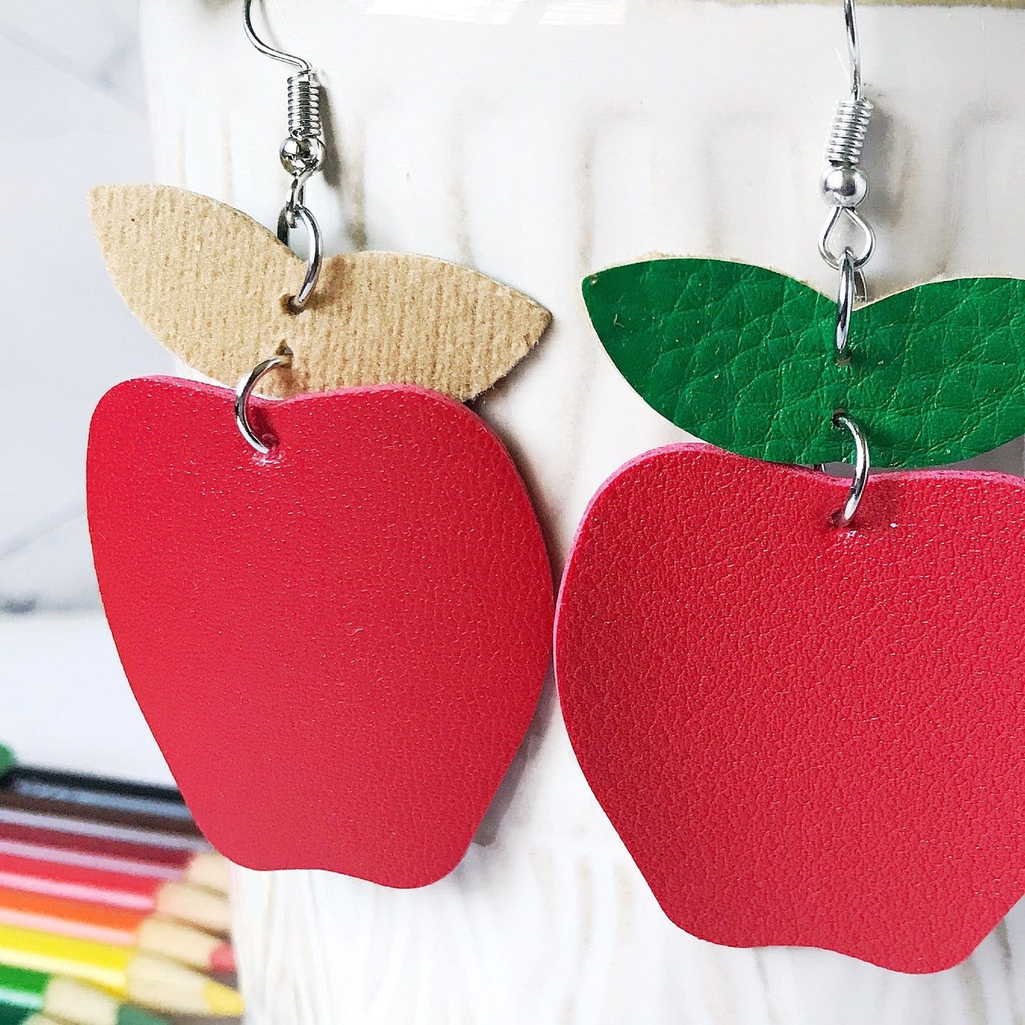 KellyMack.Co Shirley - Red Apple Faux Leather Earrings