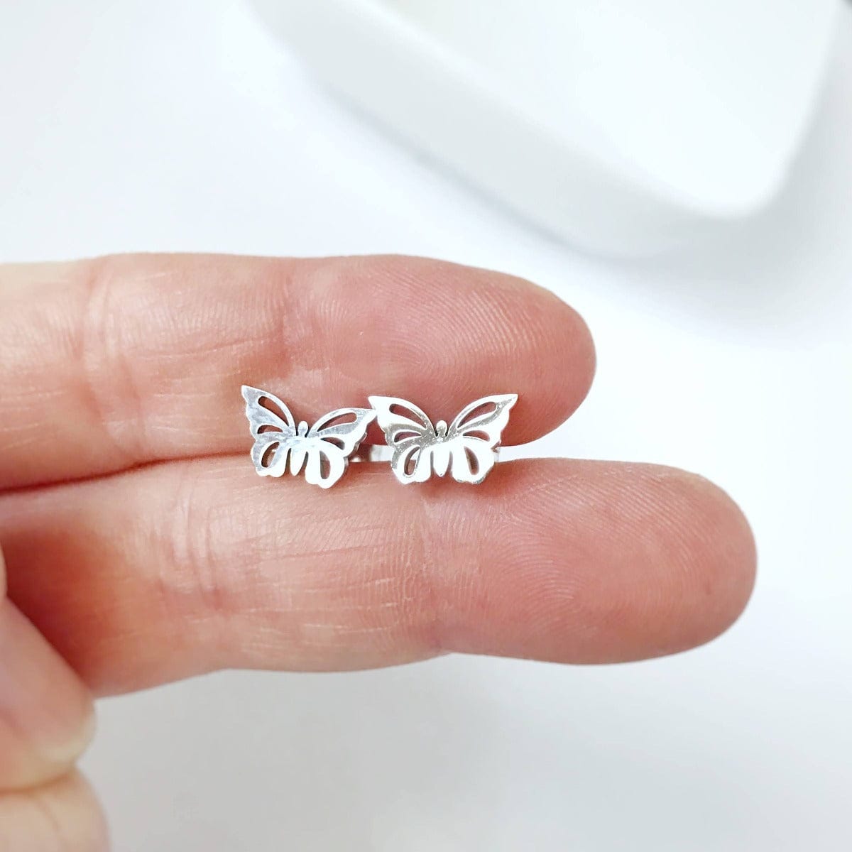 KellyMack.Co Silver Butterfly Stainless Steel Post Earrings