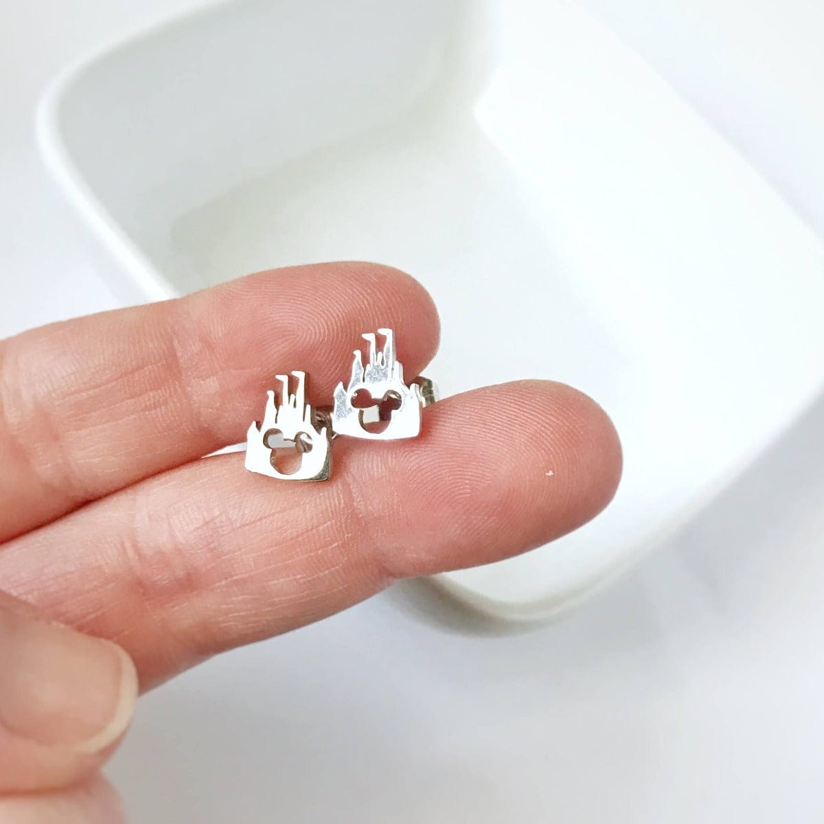 KellyMack.Co Silver Castle Stainless Steel Post Earrings