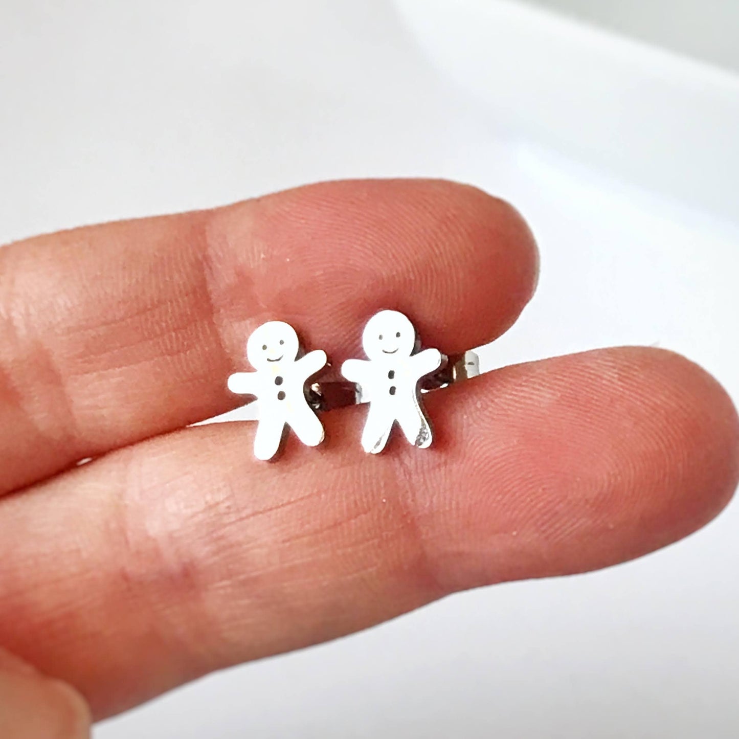 KellyMack.Co Silver Gingerbread Boy Stainless Steel Post Earrings