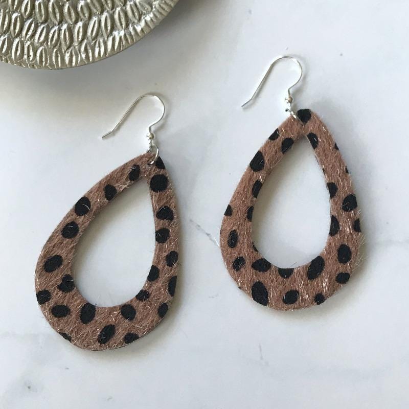 KellyMack.Co Style Accessories Cleo - Leopard Faux Fur Leather Open Teardrop Earrings