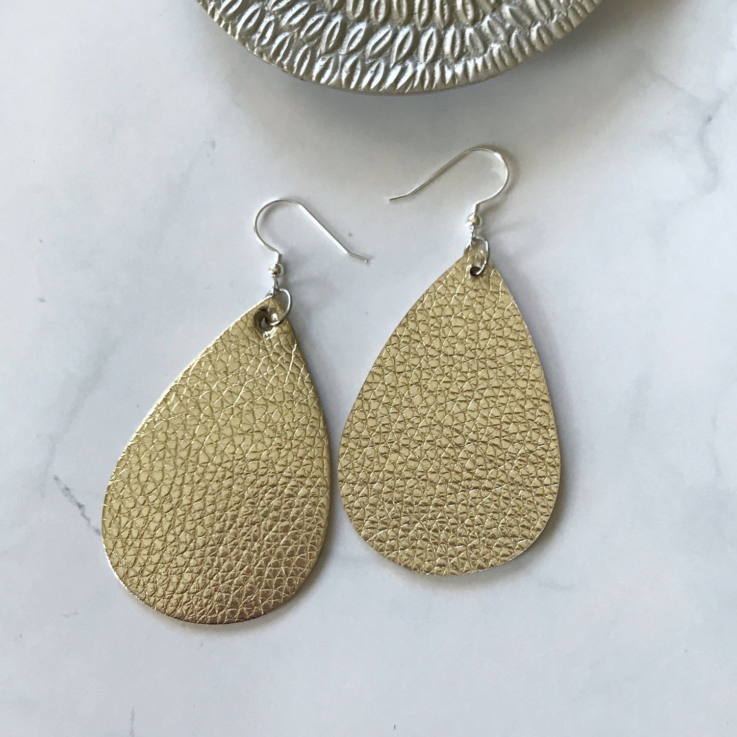 KellyMack.Co Style Accessories Kennedy - Shimmer Gold Faux Leather Teardrop Earrings