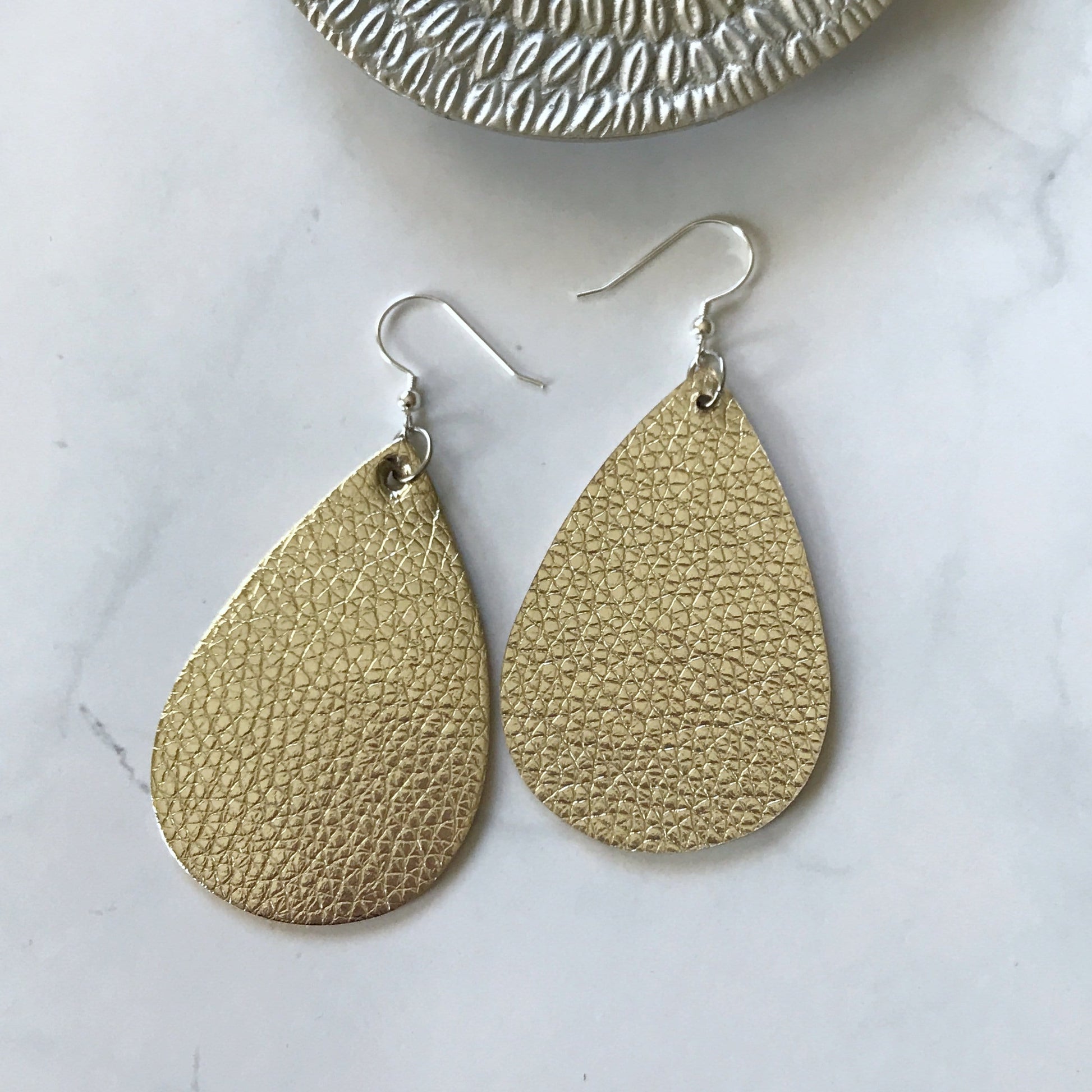 KellyMack.Co Style Accessories Kennedy - Shimmer Gold Faux Leather Teardrop Earrings