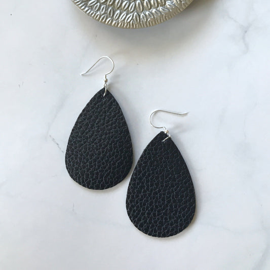 KellyMack.Co Style Accessories Sarah - Black Faux Leather Teardrop Earrings
