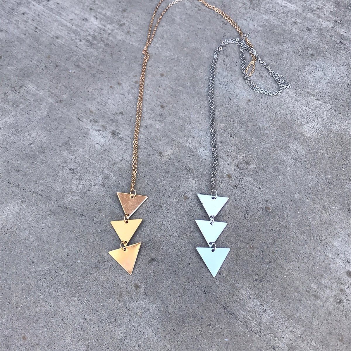 KellyMack.Co Style Accessories Triangle Long Pendant Double Pack of 2 Simple Pendant Necklaces
