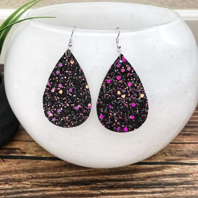 KellyMack.Co Venice - Crunchy Black and Pink Glitter Teardrop