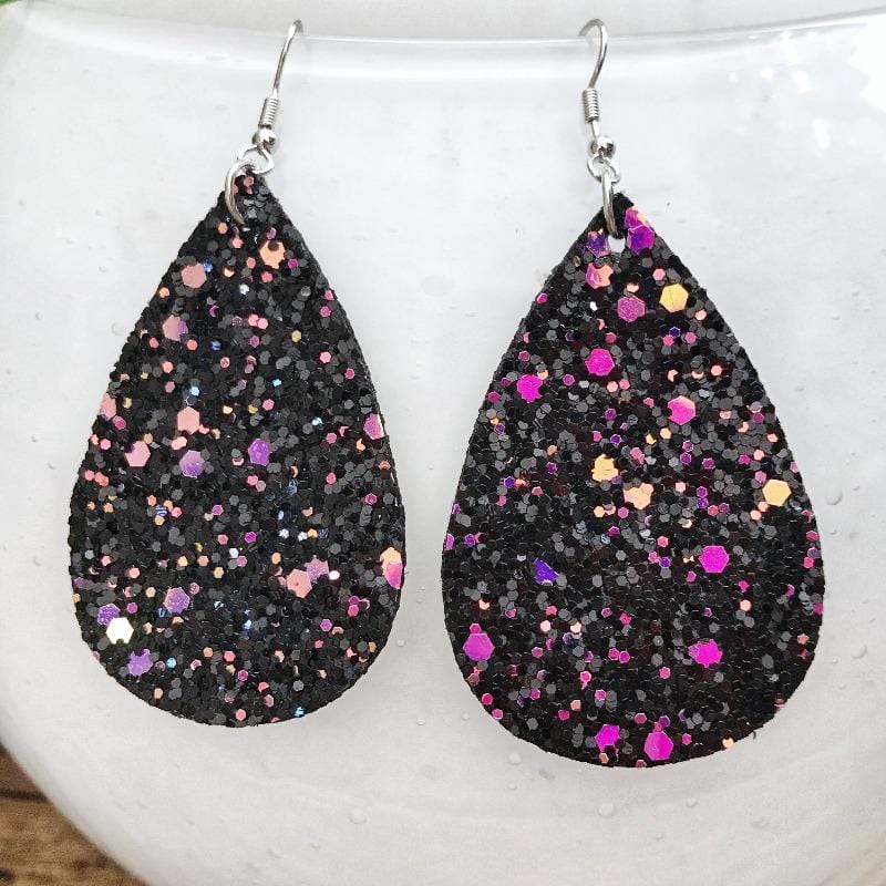 KellyMack.Co Venice - Crunchy Black and Pink Glitter Teardrop