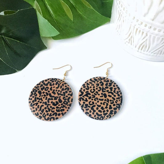KellyMack.Co Wood Leopard Disc Earrings