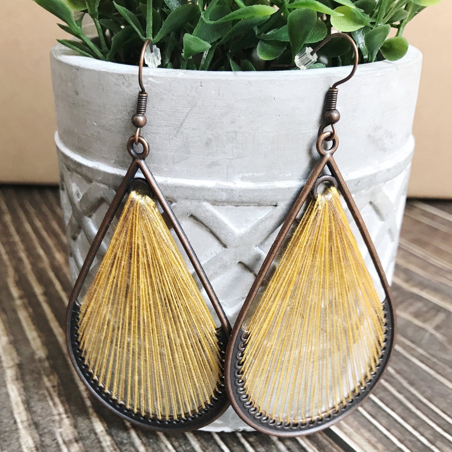 KellyMack.Co Yellow teardrop Remedy - Threaded Boho Dangle Teardrop and Triangle Earrings